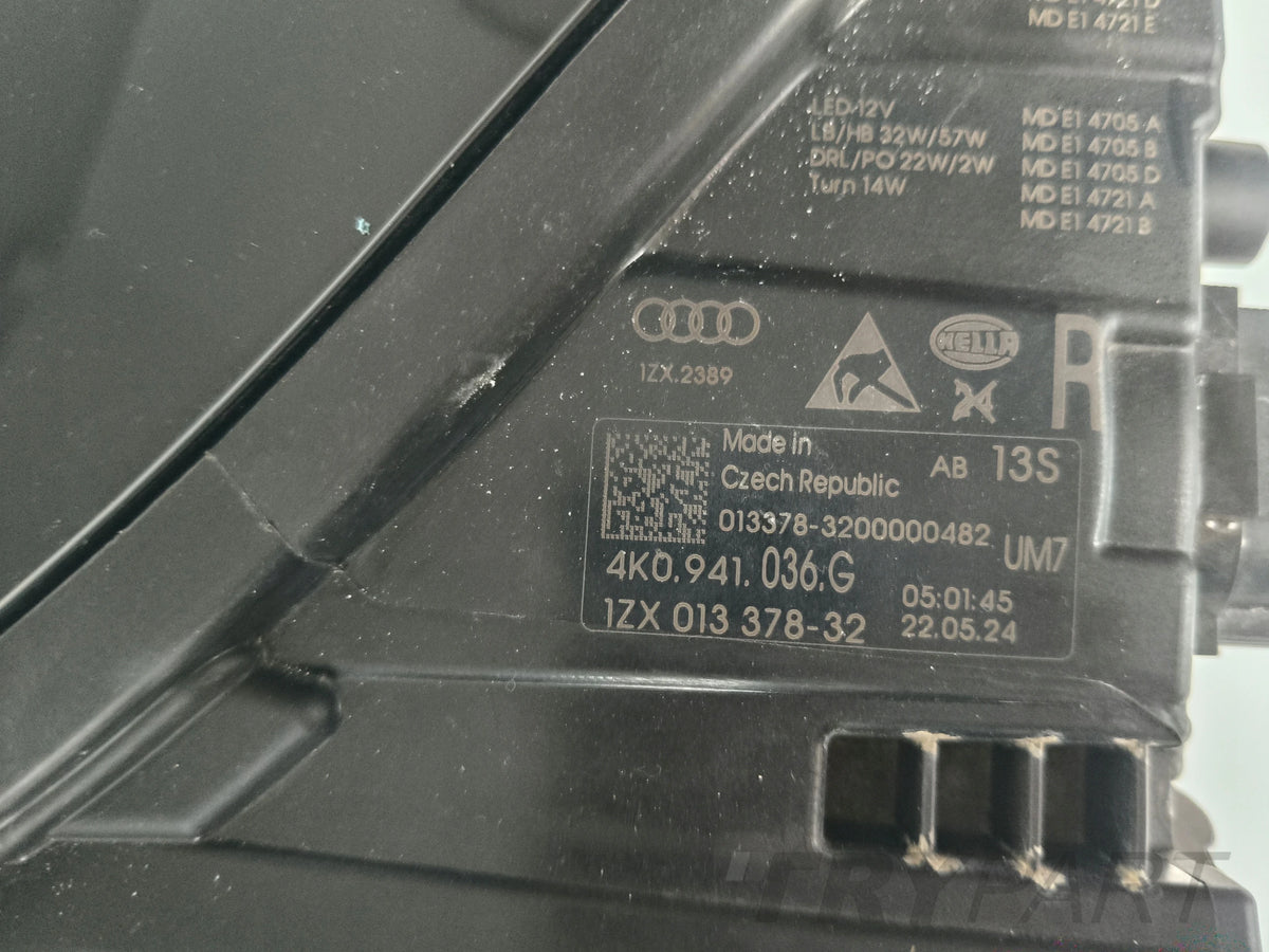 RIGHT HEADLIGHT AUDI A6 C8 4K 4K0 18- FULL LED MATRIX SHADOW BLACK