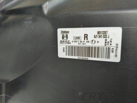 RIGHT HEADLIGHT LAMP SEAT IBIZA 6J 6J0 12- LIFT