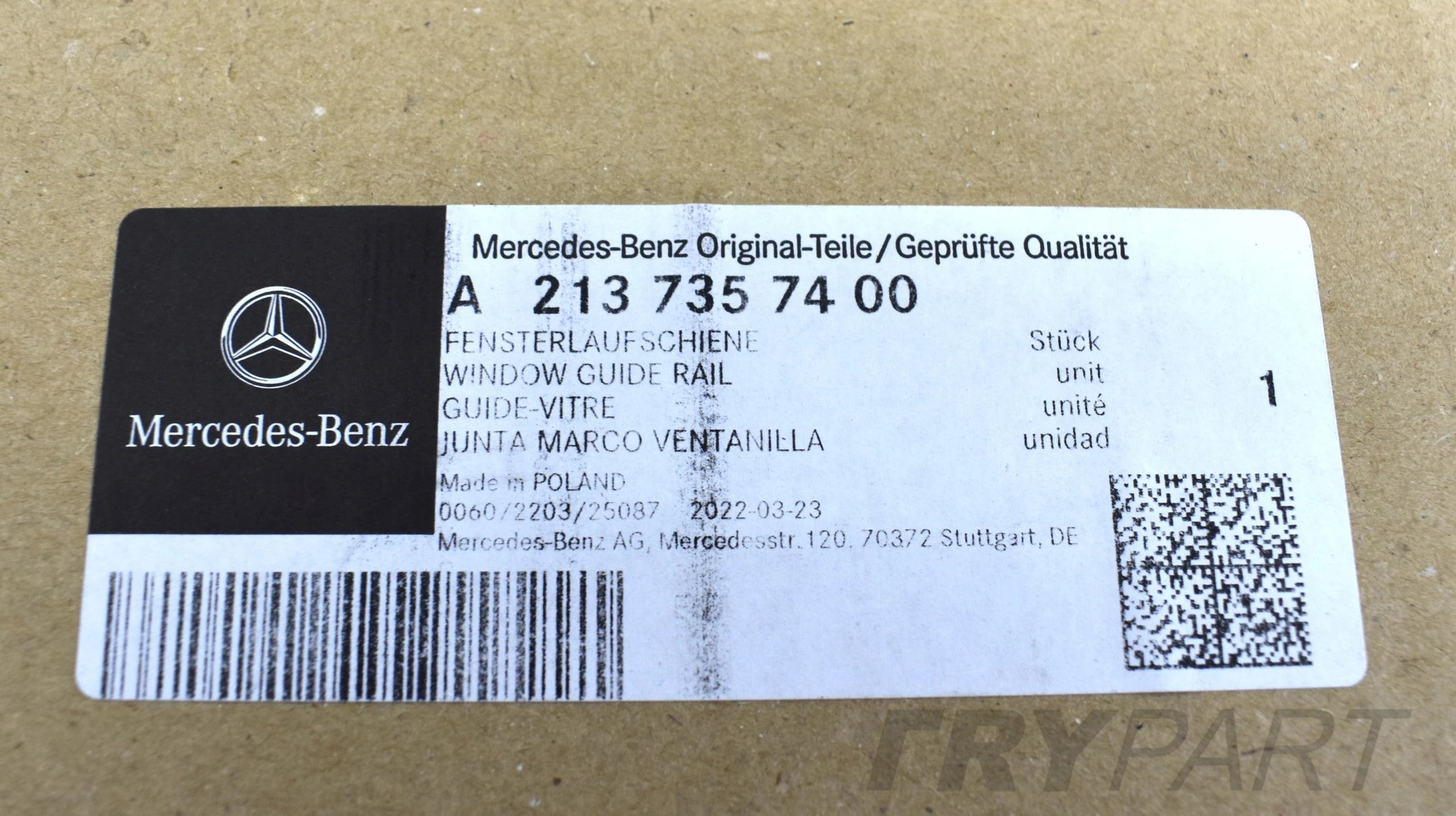 MERCEDES W213 RIGHT REAR DOOR SEAL NEW