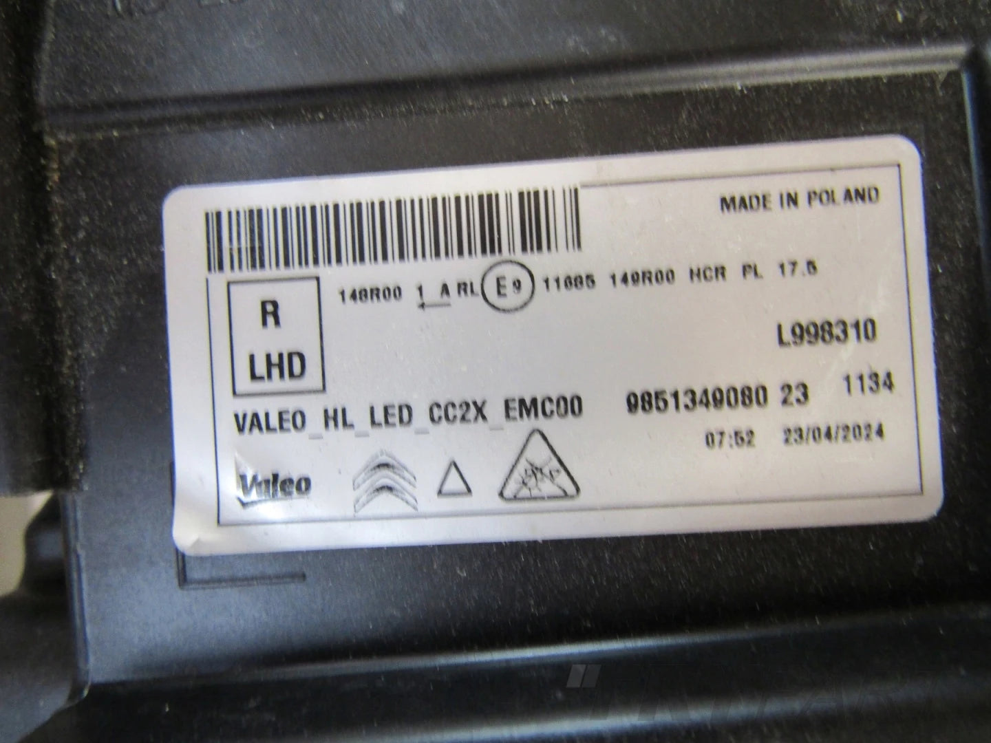 HEADLIGHT CITROEN E-C3 C3 C3 AIRCROSS IV 4 LED 24- RH 9851349080