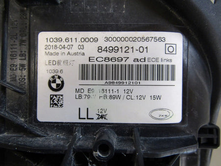 BMW 5 G30 G31 ADAPTIVE FULL LED 17-20 LH LEFT Headlight 8499121