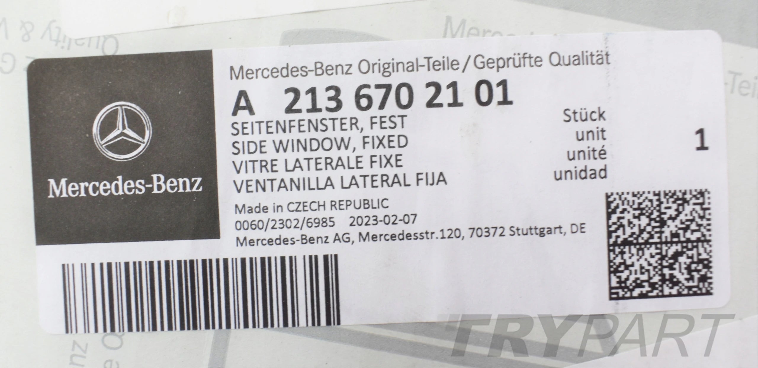 MERCEDES W213 LEFT REAR BODY GLASS NEW