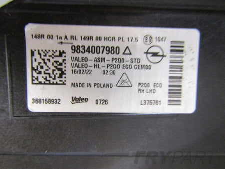 FRONT HEADLIGHT OPEL MOKKA B II 2 LED 20- RH RIGHT 9834007980