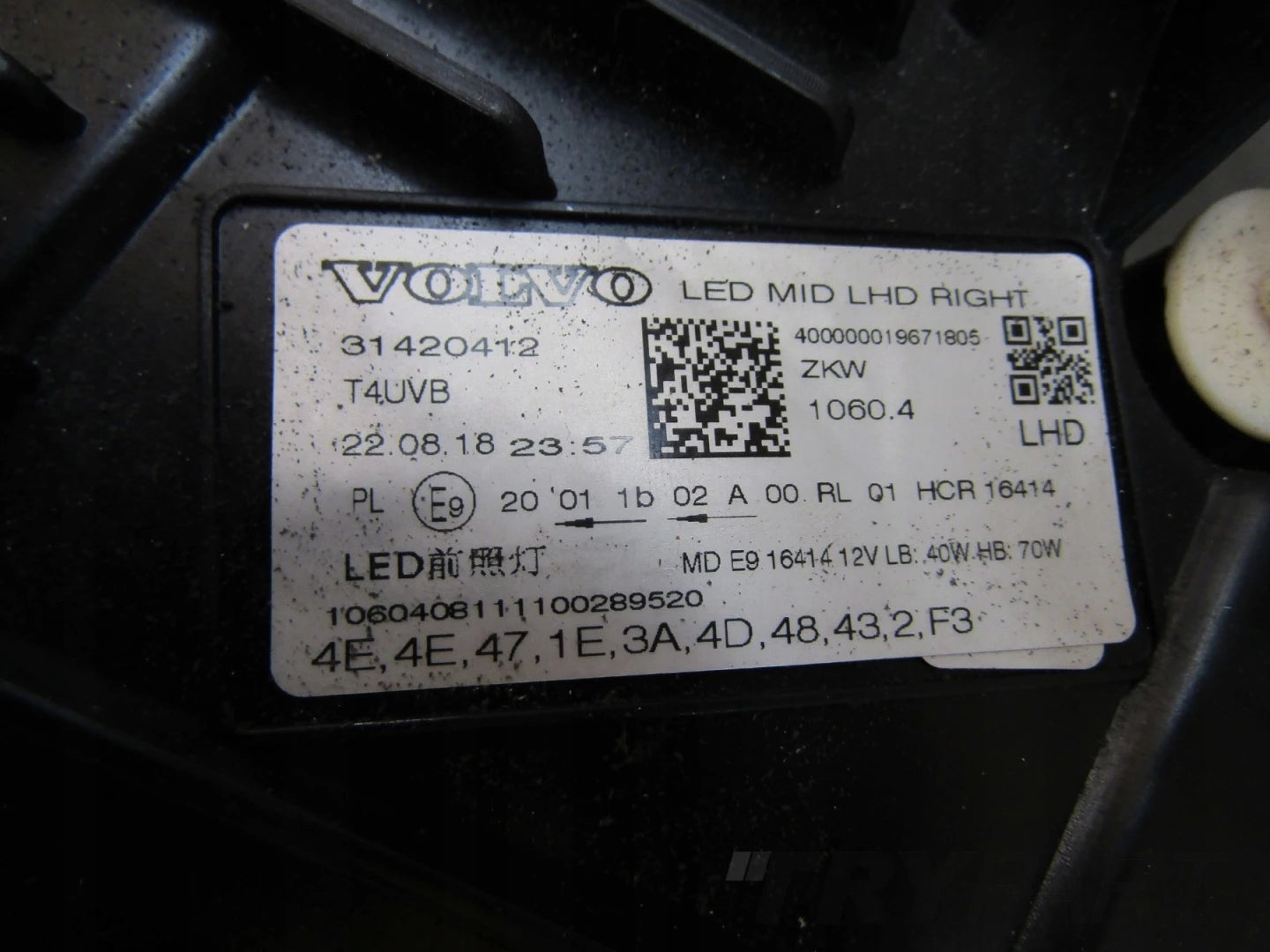 Front Lamp Volvo XC60 II MID LED 17-24 RH RIGHT 31420412