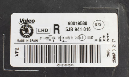 SKODA RAPID 5J HEADLIGHT RIGHT FRONT EU ORG