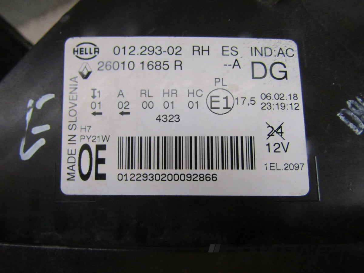 HEADLIGHT RENAULT SCENIC 4 IV 16-22 STANDARD LENS RH RIGHT 260101685R