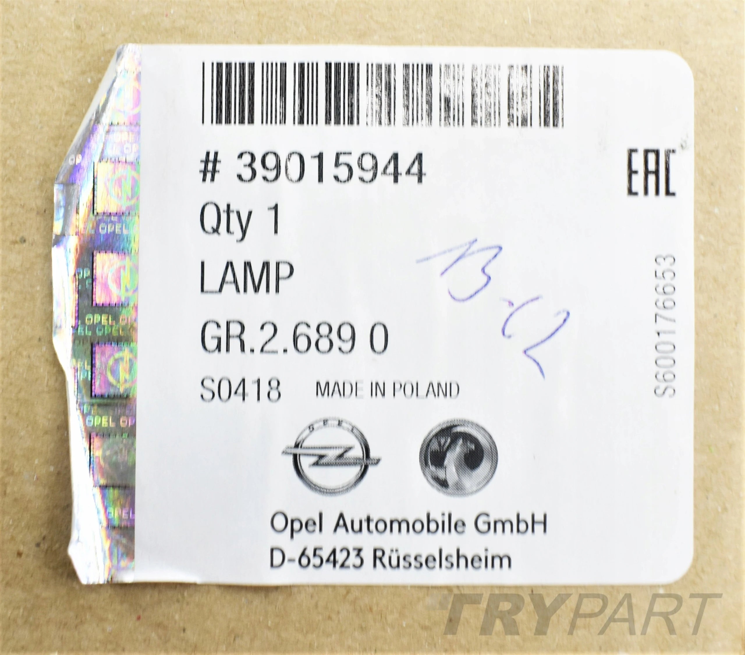OPEL ASTRA K V RIGHT REAR LAMP ORG EU HB NEW