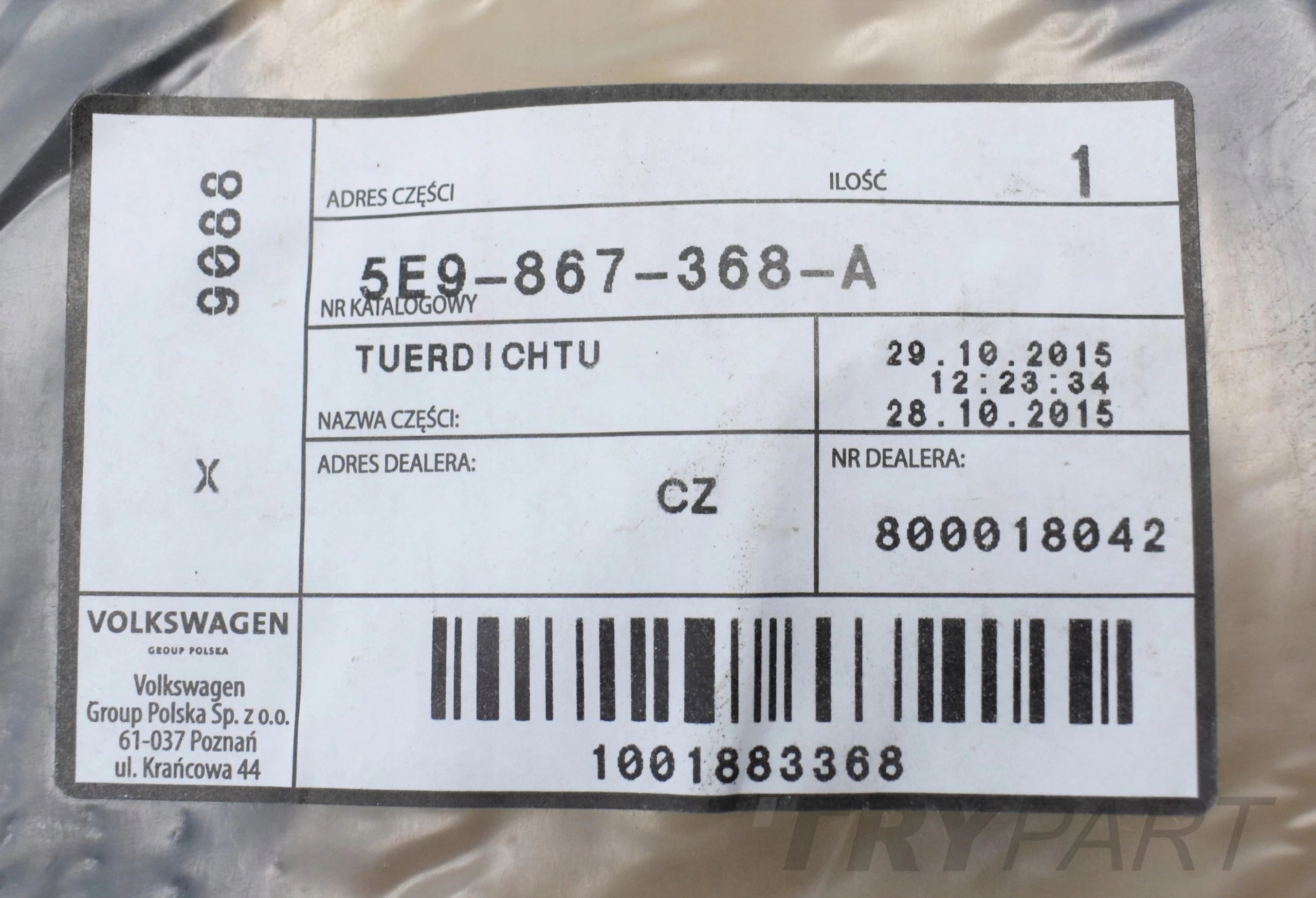 SKODA OCTAVIA III 5E9 DOOR SEAL REAR RIGHT