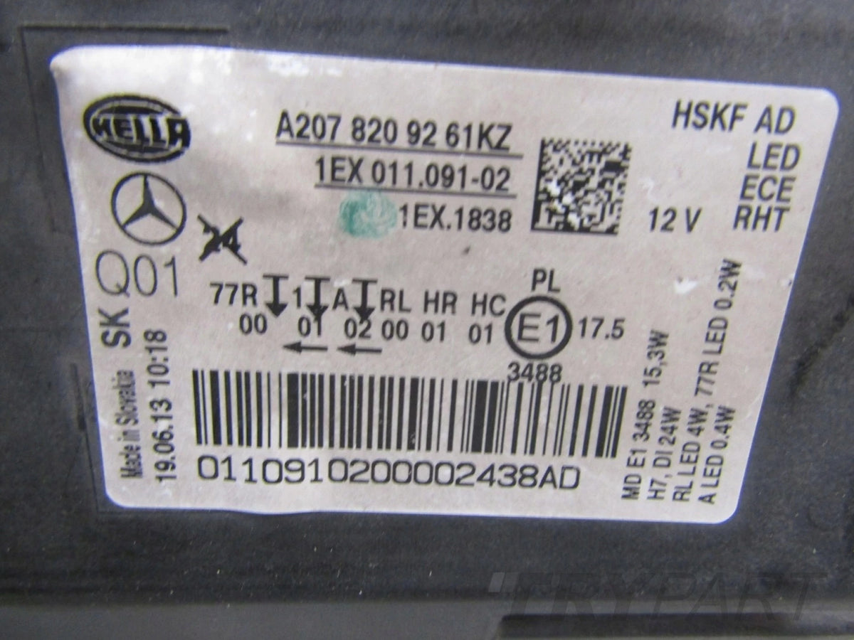MERCEDES E-CLASS COUPE CABRIO W207 LED HEADLIGHT LIFT 13-17 RH A207820926