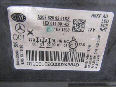MERCEDES E-CLASS COUPE CABRIO W207 LED HEADLIGHT LIFT 13-17 RH A207820926