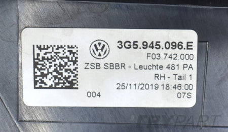 VW PASSAT B8 3G5 LAMP RIGHT REAR SEDAN ORG EU 3G5945096E