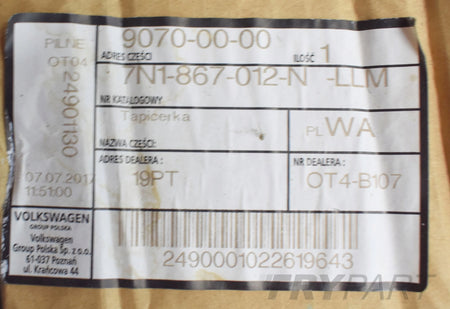 VW SHARAN 7N RIGHT FRONT DOOR SIDE PANEL ORG NEW