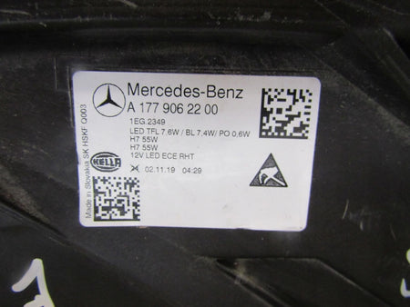 MERCEDES-BENZ A-CLASS 177 W177 STANDARD HEADLIGHT 18-22 RH RIGHT A1779062200