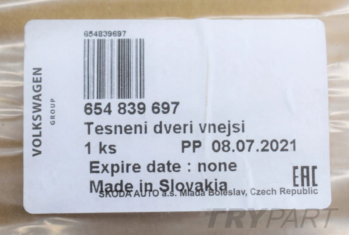 SKODA SCALA 654 DOOR SEAL LEFT REAR ORIG NEW