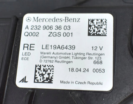 MERCEDES SL W232 AMG HEADLIGHT RIGHT FRONT FULL LED EU ORG A2329063603