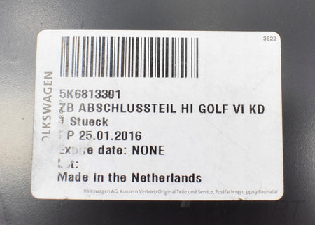 VW GOLF VI 5K6 REAR BOOT PANEL
