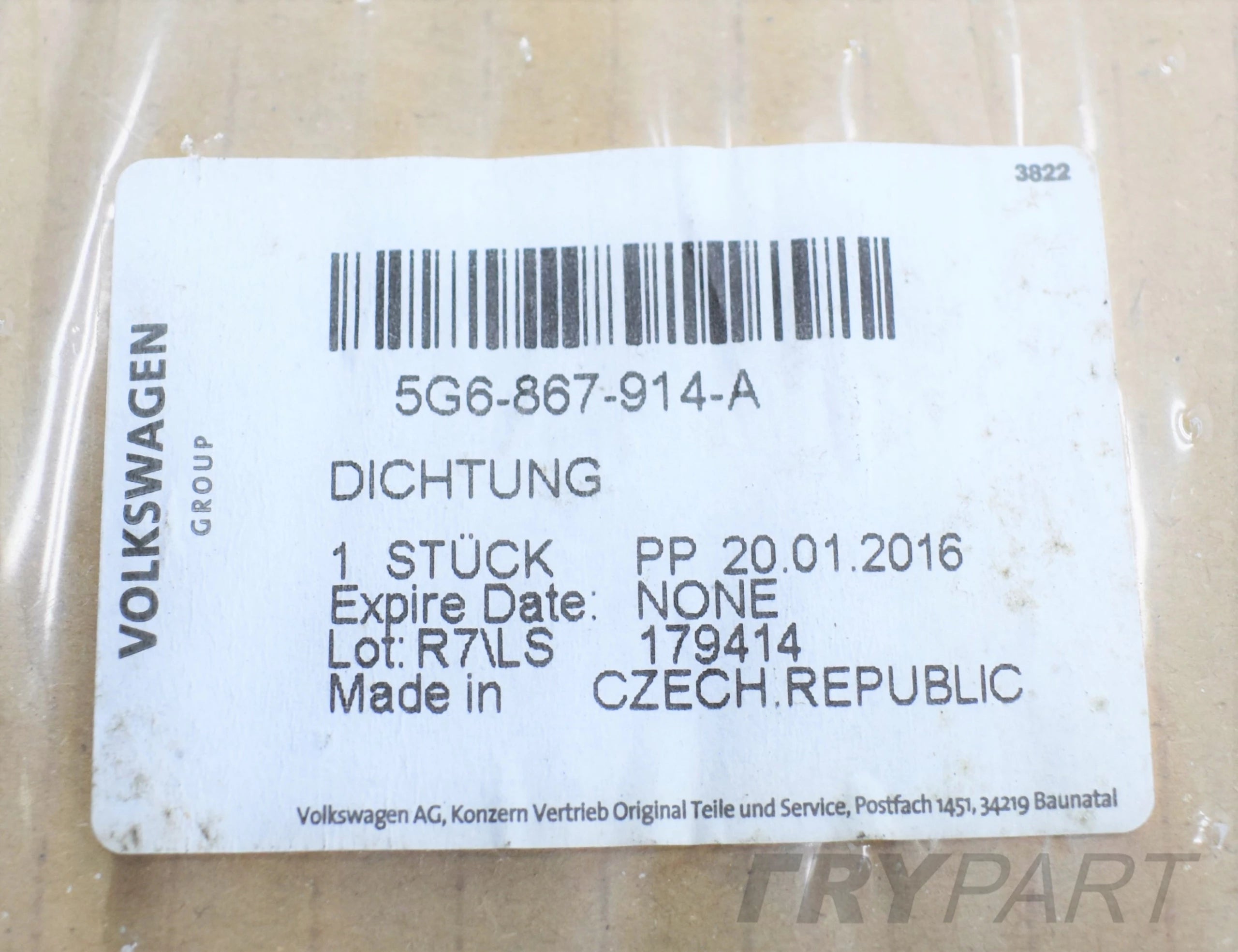 VW GOLF VII 5G6 DOOR SEAL RIGHT REAR ORG NEW
