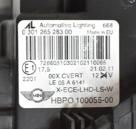 MINI COOPER R55 R56 R57 LEFT HEADLIGHT XENON EU ORG 030126528300